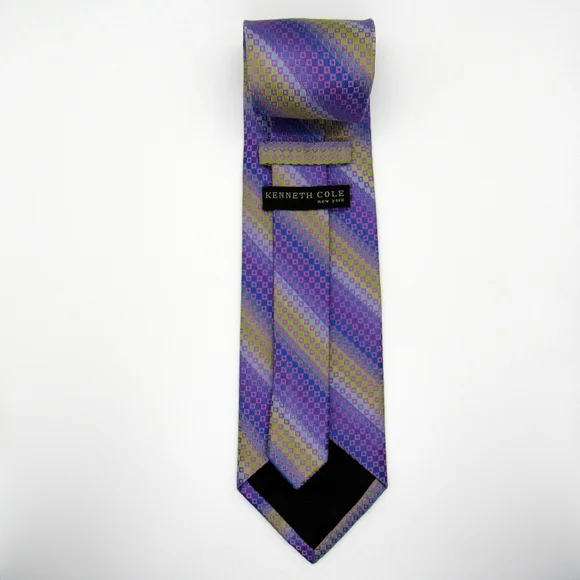 Kenneth Cole New York Men's Neck Tie - Purple, Blue, & Green Checkered Pattern - Picture 4 of 9
